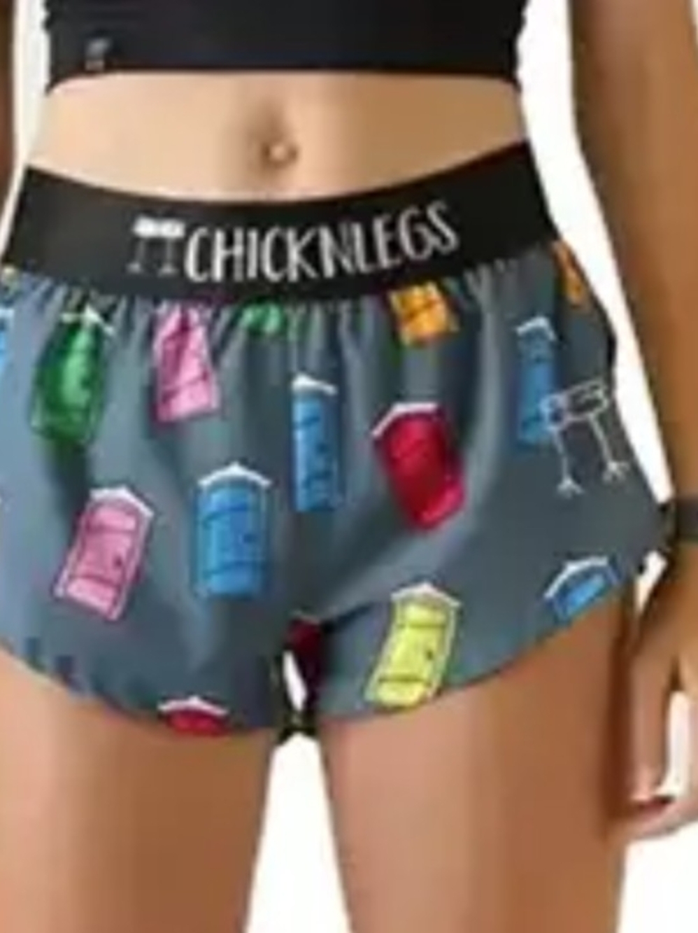 Chicknlegs Gray Athletic Shorts with Multi-Color Porta Potty Print